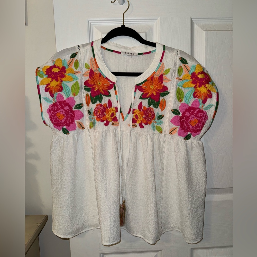 NWOT THML White Floral Blouse